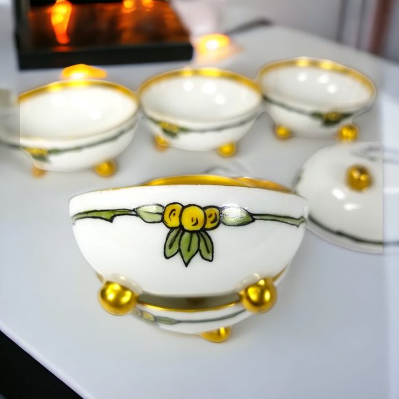 6-Petite Bavaria Footed Bowls E.A.C Fine China Gift Set Antique Collectible Ger - Picture 10 of 11